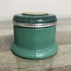 Vintage Green Ribbed Glass Empty Trinket Vanity Jar with Plastic Lid AVON