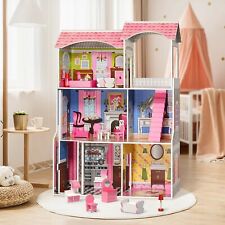 ROBUD Big Wooden Dollhouse Kids Pretend Play Girls Mansion Doll House Xmas Gift