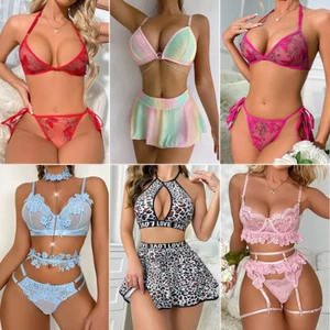 Mujeres Sexy Lencería Prendas para dormir Ropa interior Ropa de dormir Babydoll Encaje Sujetador Tanga Conjunto EE. UU. - Imagen 1 de 102