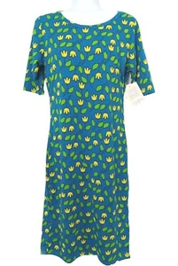 Lularoe Julia Kleid Gr. S Tulpen Blumen Kurzarm Blau Form Fit Stretch Neu - Bild 1 von 8
