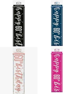 60th Birthday Banners Age 60 Foil Banner Party Decorations Shiny 9ft Boy/Girl - Picture 1 of 9