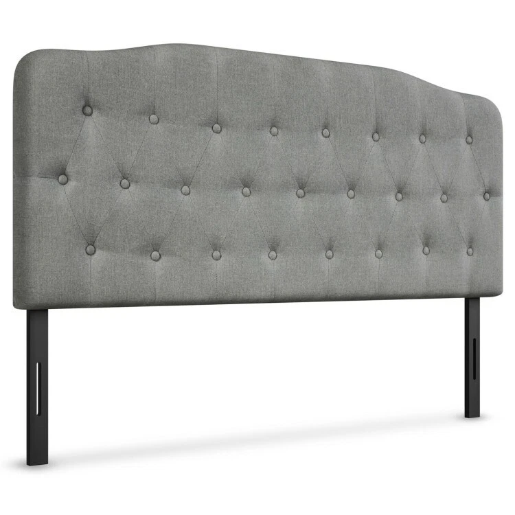 Costway Queen Upholstered Headboard Adjust Button Tufted Faux Linen Light Grey
