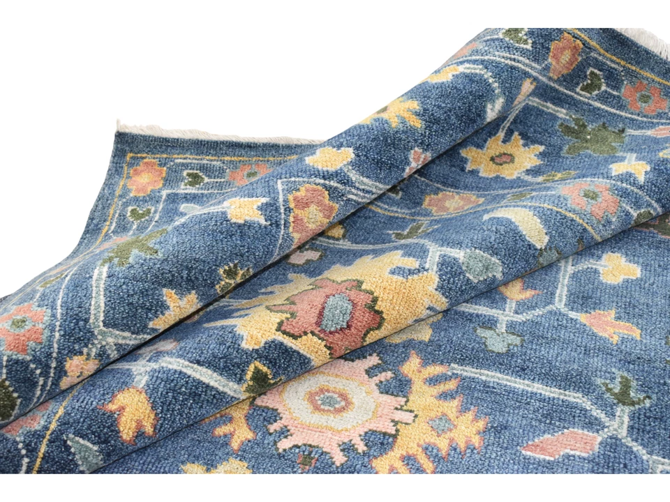 Oriental Navy Blue Oushak Style Area Rug 8x10 Ft Floral Living Room Wool Carpet - Image 1 of 4