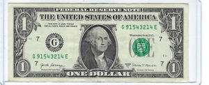 RARE $1 One Dollar Bill Fancy Serial # Run of 5 Digits Reverse Ladder G91543214E - Picture 1 of 3