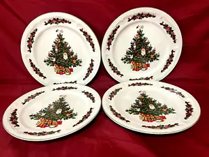 Tabletops Unlimited Christmas Tree Set Of 4 Holiday Dinner Plates 10 1/4" - Picture 1 of 2