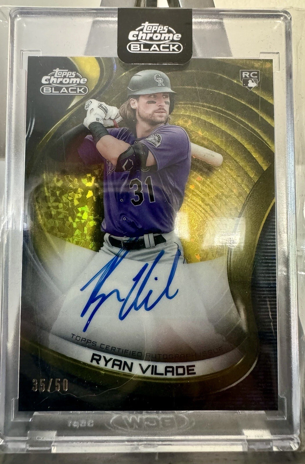 2022 Topps Chrome Black Ryan Vilade Encased Auto Gold Refractor /50 Rockies RC