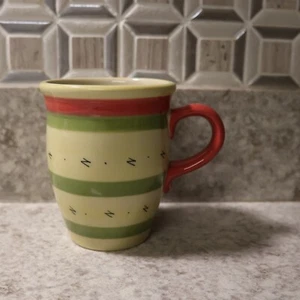 Pfaltzgraff PISTOULET 14oz Mug Cup Red Handle Yellow Green Striped Jana Kolpen - Picture 1 of 6