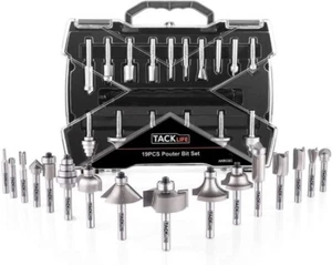 TACKLIFE 15Pcs Router Bits 4 Bearings 1/4" Shank Wood Cutter C3 Tungsten Carbide - Picture 1 of 9
