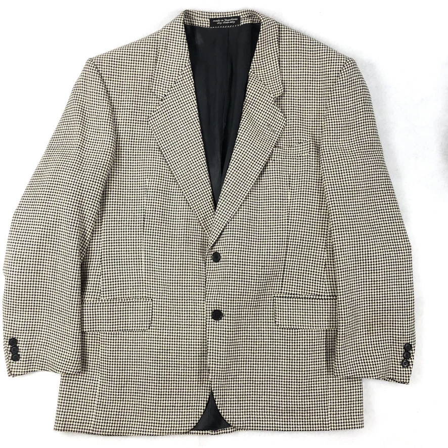 Gianfranco Ruffini Blazer Men 42 R Black Tan Silk Houndstooth Check Sportcoat - Image 1 of 4