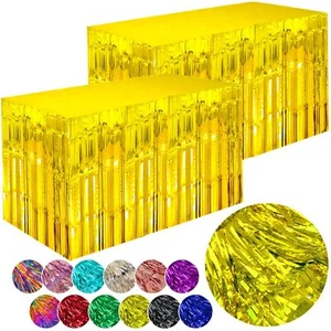 Gold Streamers Party Decorations 2 Packs Gold Table Skirts Metallic Foil Frin... - Picture 1 of 7