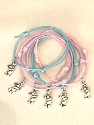 LIZZIELINKS 6 TEDDY BEAR FRIENDSHIP BRACELETS WITH FLOWERS PARTY BAG FILLERS Tombola Prizes