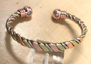 Three Tone Copper Bracelet Magnetic Therapy Arthritis Pain Men Women Energy Cuff - Picture 1 of 9