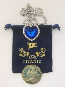 RMS Titanic Heart of the Ocean Necklace with Pouch and Challenge Coin - Picture 1 of 9