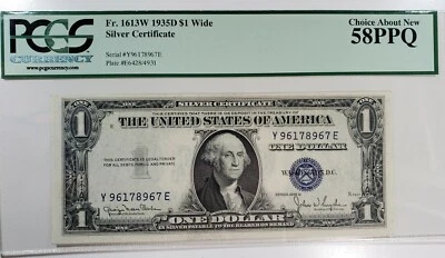 $1 1935-D Wide Silver Certificate PCGS 58 PPQ choice About New ,Fr# 1613W  - Image 1 of 4