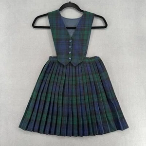 Blarney School Girl Uniform Skirt Dress 28 Wool Tartan Plaid Ireland Blue Green - Picture 1 of 7