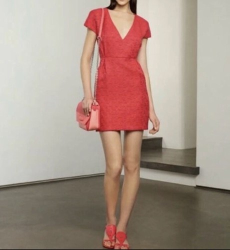 Abito da cocktail LONGCHAMP scollo a V taglia 40 rosso anguria 4918