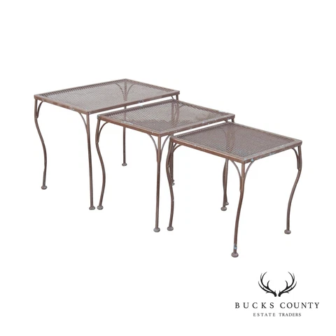 Vintage Mid Century Wrought Iron Set Garden Nesting Tables Cover