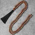 Natural 8mm brown Rudraksha Prayer mala 108+1 knot silver Necklace Beaded