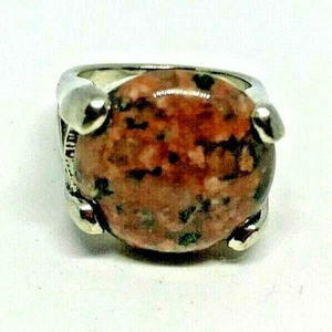 Vintage Silver Metal Brown Stone Ring 1980' Size U1/2 - Picture 1 of 6