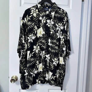 Puritan Camicia Uomo 3XL Hawaiana Nera con Fiori Beige e Ananas 100% Rayon - Foto 1 di 12