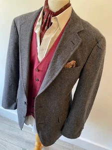 VINTAGE mens JOS.A.BANK  grey herringbone pure wool sports jacket blazer 42" - Picture 1 of 9