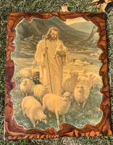 Vintage Guter Hirte Holz Wandrelief Religiös Wandkunst 20 x 16 Platten Holz USA - Bild 1 von 13