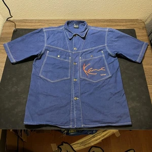 Karl Kani Shirt Mens Medium Blue Denim 2Pac Tupac Shakur 1990s Workwear Hip Hop - Picture 1 of 7