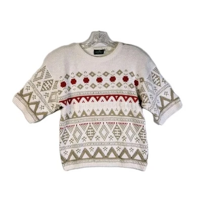 Suéter pequeño de manga corta para mujer Cabin Creek pequeño blanco rojo tostado vacaciones EE. UU. Foto 1 de 4