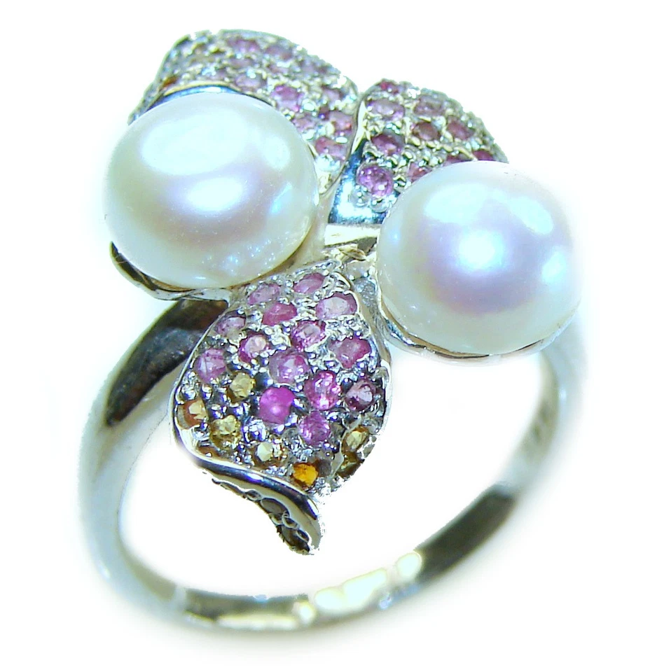 White Pearl Ring 925 Sterling Silver Handmade Stackable Size: 6 1/4 - Image 1 of 4