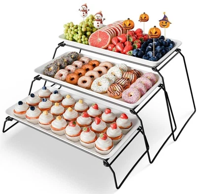 Extra Large 3-Tier Melamine Serving Tray Set and Cupcake Stand for Party Even... - Image 1 of 4