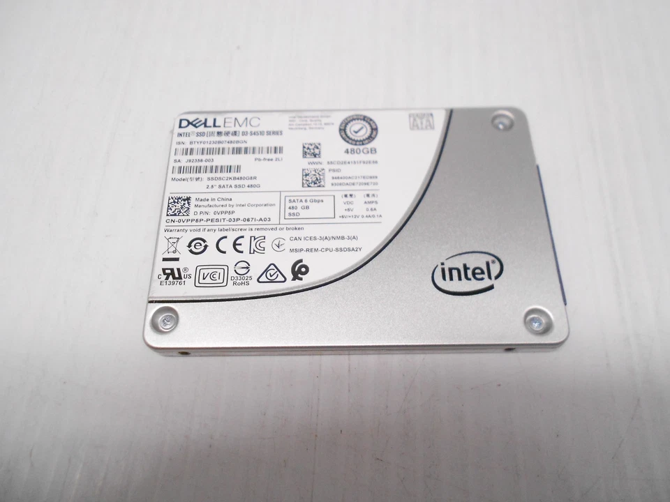 Dell VPP5P Intel 480GB D3-S4510 2.5" 6G SATA SSD Server Drive SSDSC2KB480G8R HP - Image 1 of 1