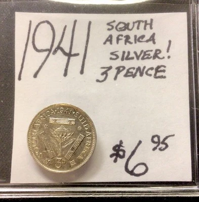 1941 South Africa Silver! 3 Pence! ENN Coins - Image 1 of 3