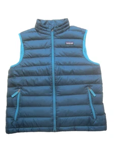 Chaleco acolchado Patagonia juvenil niño talla XL 14 azul plumón de ganso cremallera completa niño exterior - Imagen 1 de 10