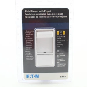 Eaton White Incandescent Halogen Slide Dimmer Switch 1+3-Way Preset SI06P-W-K - Picture 1 of 5