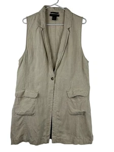 Tahari 100% Linen Size XL  Beige Single Button Closure Vest Blazer With Pockets - Picture 1 of 11