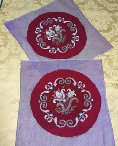 Pair of Antique Victorian Beadwork Wool Needlework Tapestry Panels - Picture 1 of 7