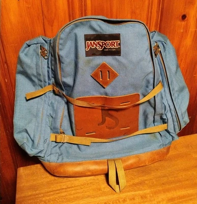 Vintage JanSport Leather Bottom Backpack Super Sack Hiking Camping Day Pack USA - Image 1 of 4