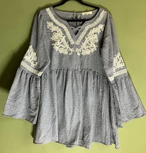 Indigo Soul Anthropologie blau Boho fließend Babydoll Kleid Größe Medium - Bild 1 von 5