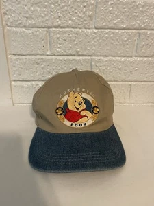 Winnie The Pooh Hat Vintage Khaki Denim Cap Stretch Back 90s Disney Retro Adult - Picture 1 of 6