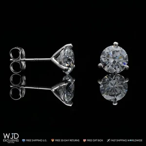 Juego de aretes pushback de piedra brillante de 2 quilates de oro blanco de 14 quilates de 6 mm - Imagen 1 de 4