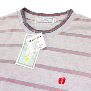 Vintage NWT Hang Ten Mens Small Gray Striped Crewneck T Shirt Poly Cotton Blend - Picture 1 of 9
