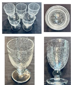 TAG Ltd Bubble Glass Goblets 12 oz. CLEAR Hand Blown 5-Piece Set - Picture 1 of 7