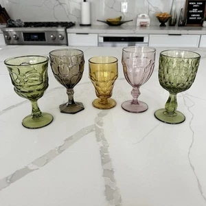 Vintage MCM Mixed Mismatch Wine Goblet Glass Fenton Fostoria Earth Tones Wedding - Picture 1 of 16