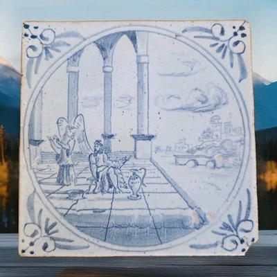 Auténtico. Azulejo Delft pintado a mano siglo XVIII alegoría clásica arte holandés ex knouff 193 Foto 1 de 4