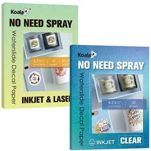 Koala NO SPRAY Waterslide Decal Paper Inkjet CLEAR Or White 8.5x11 5-20 Sheets - Afbeelding 1 van 20