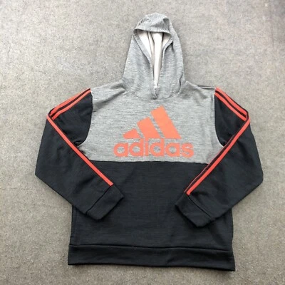 Adidas Sudadera con Capucha Niños XL Negro Gris Logo Deletrear Pullover Sudadera Foto 1 de 4