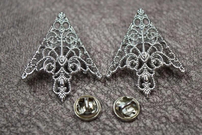 Art Deco Vintage Gothic Triangle Unique Collar Tips In Real 935 Argentium Silver - Image 1 of 4