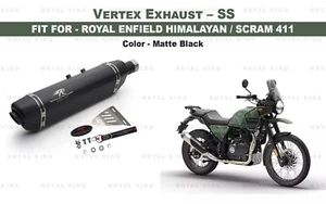 Black "Vertex Exhaust - SS Fit For Royal Enfield Himalayan 411/Scram 411" - Picture 1 of 8
