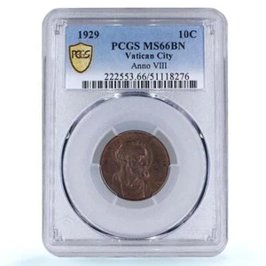 Italy Vatican 10 centesimi Pope Pius XI Saint Peter MS66 PCGS bronze coin 1929 - Picture 1 of 4