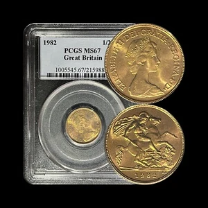 GREAT BRITAIN. 1982, 1/2 Sovereign, GOLD - PCGS MS67 - Top Pop ๐ฅ St. George ๐ - Picture 1 of 8